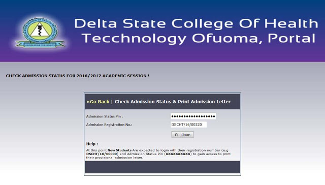 School of  Health Technology Ofuoma Admission Status
