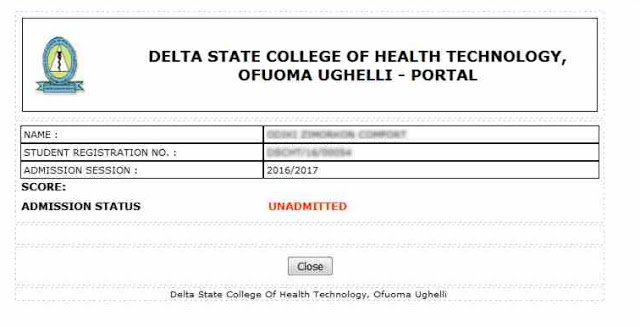 School of Health Technology Ofuoma Not Admitted