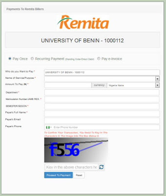 uniben-remita-payment-procedure