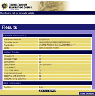 waec result checker sample