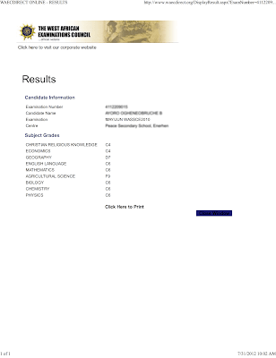 Image of waec result sample