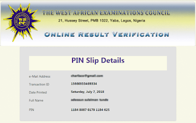 Sample or Image of WAEC Verification