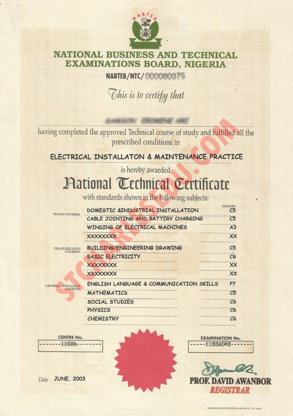 ntc nabteb certificate picture sample