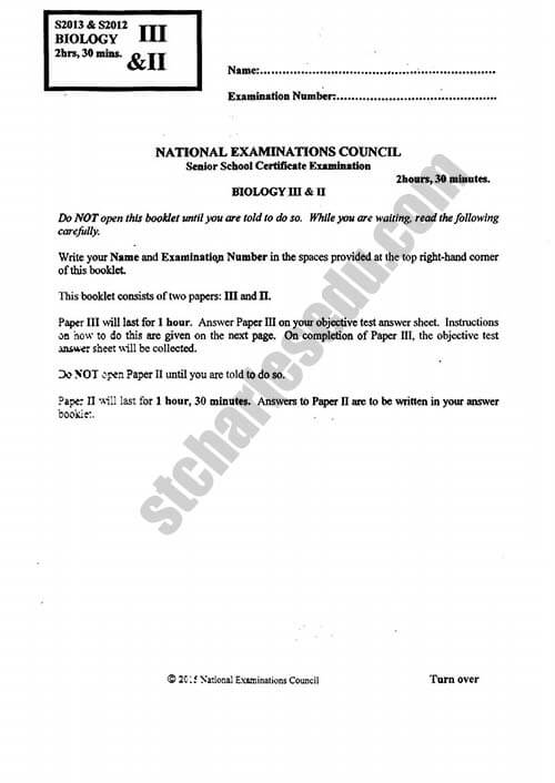 National Examination Council NECO Biology Past Questions