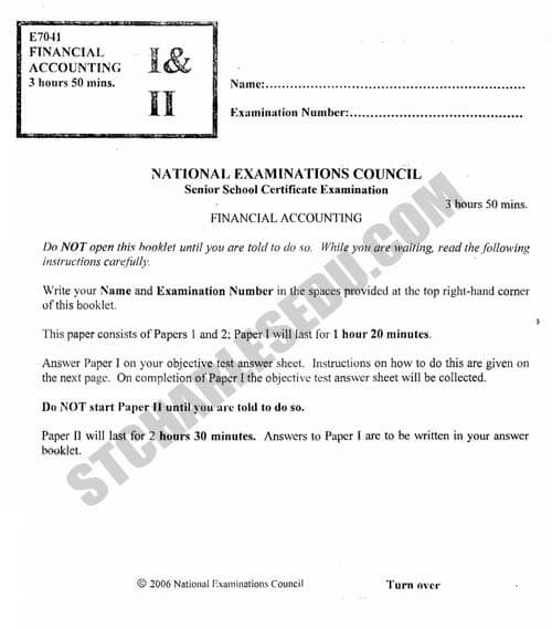 National Examination Council Financial Accounting Questions