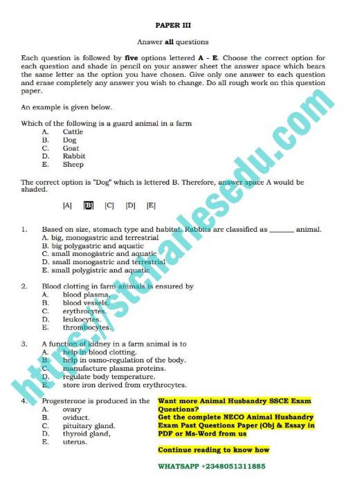 Free NECO Animal Husbandry Past Questions and Answers 2022 - St Charles Edu Services % Free NECO Animal Husbandry Past Questions and Answers 2022 - St Charles Edu Services %