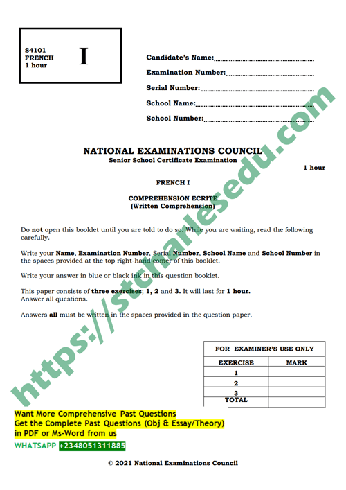 NECO French Past Questions PDF Download