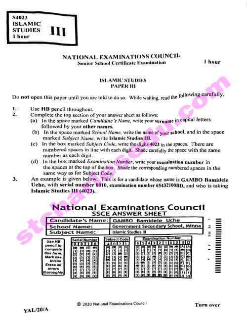 NECO Islamic Religion IRS Past Questions