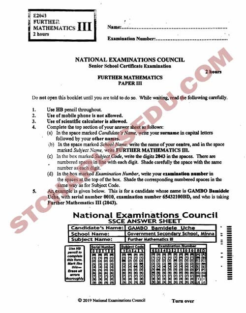 National Examination Council NECO Further Maths Past Questions