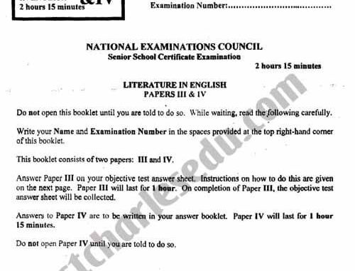 NECO Literature Past Questions Objective, Prose, Drama and Poetry PDF Download