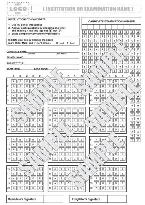 Printable OMR Answer Sheet for WAEC, NECO, BECE MOCK Exam PDF Download