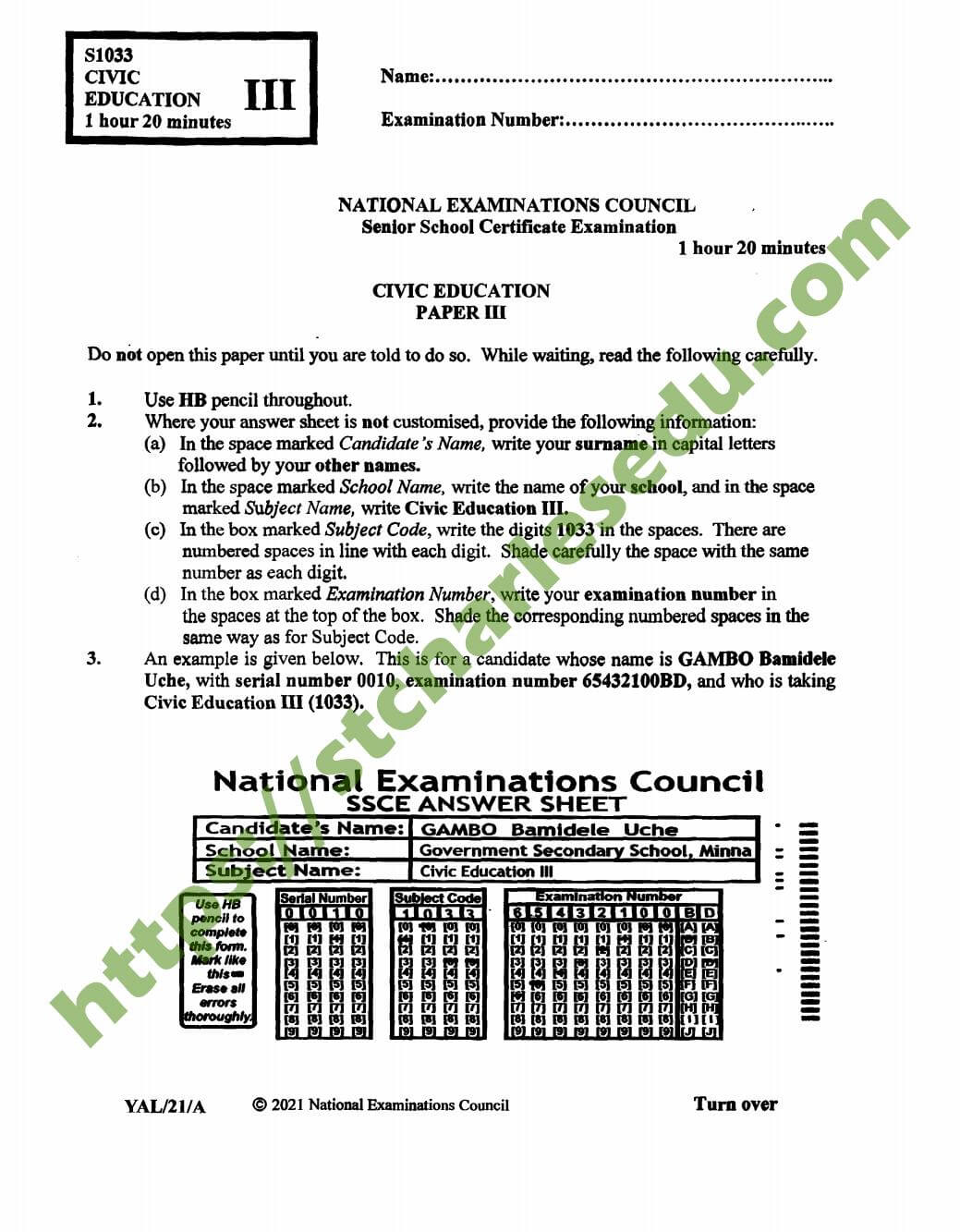 NECO Civic Education Past Questions PDF