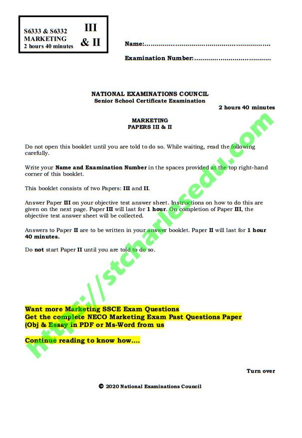 neco marketing past questions and answers pdf