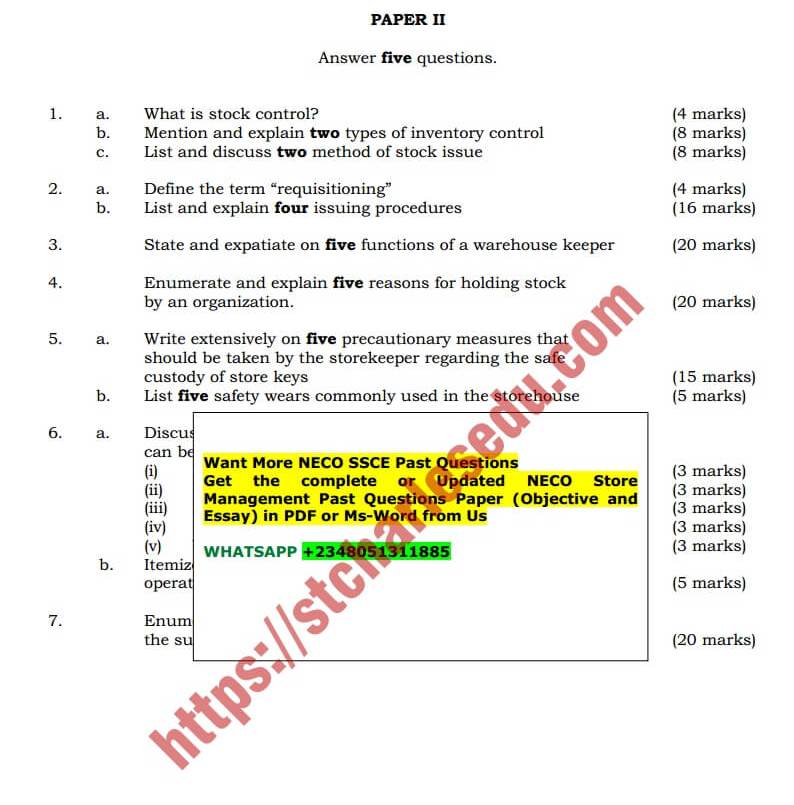 neco store management theory question