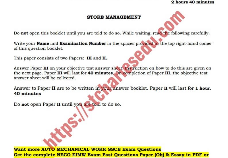 store management neco past question pdf download