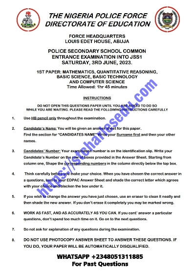 Nigeria Police Common Entrance Exam Past Questions