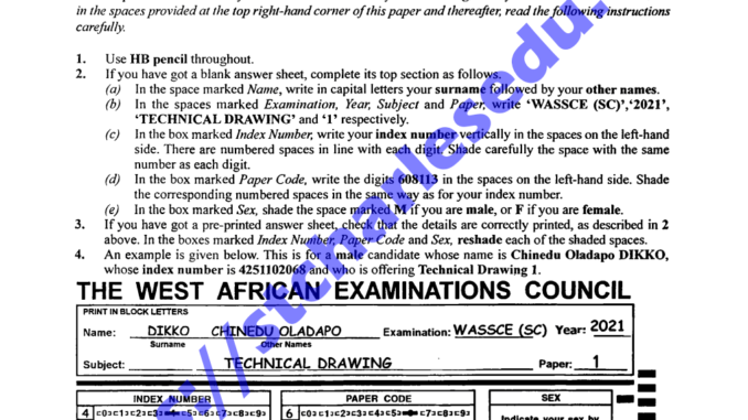 Download WAEC Technical Drawing Past Questions