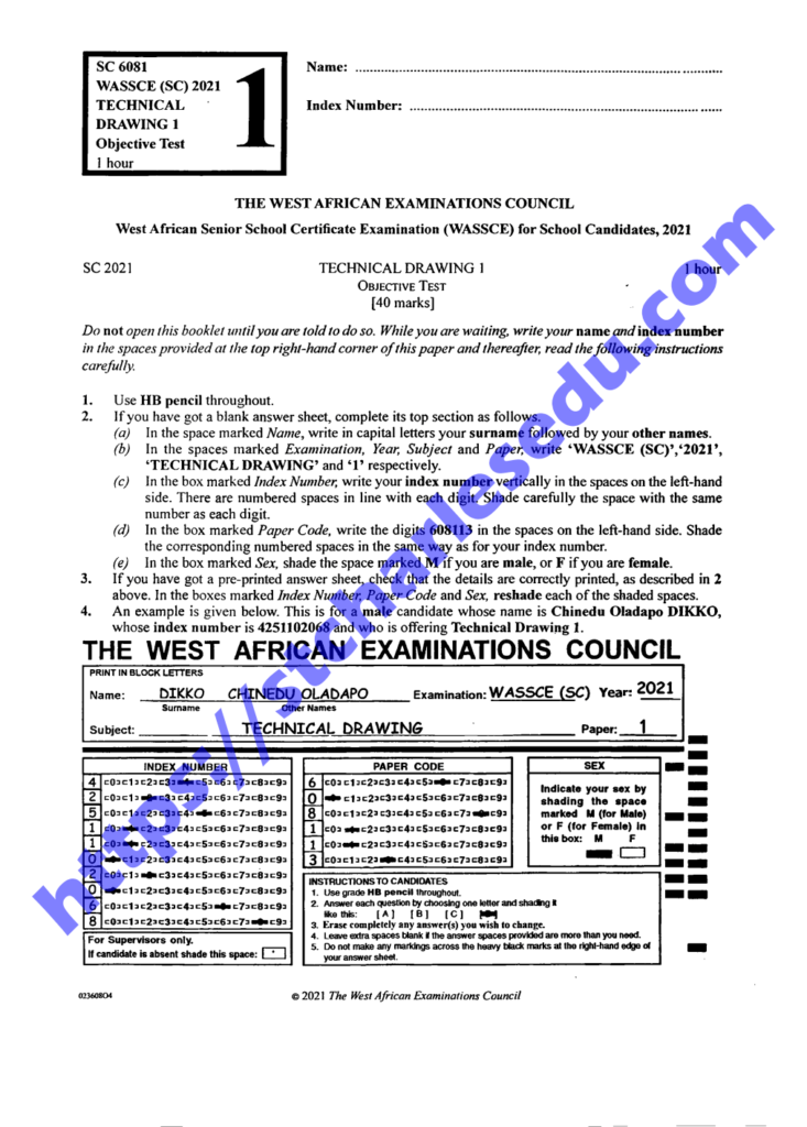 Download WAEC Technical Drawing Past Questions