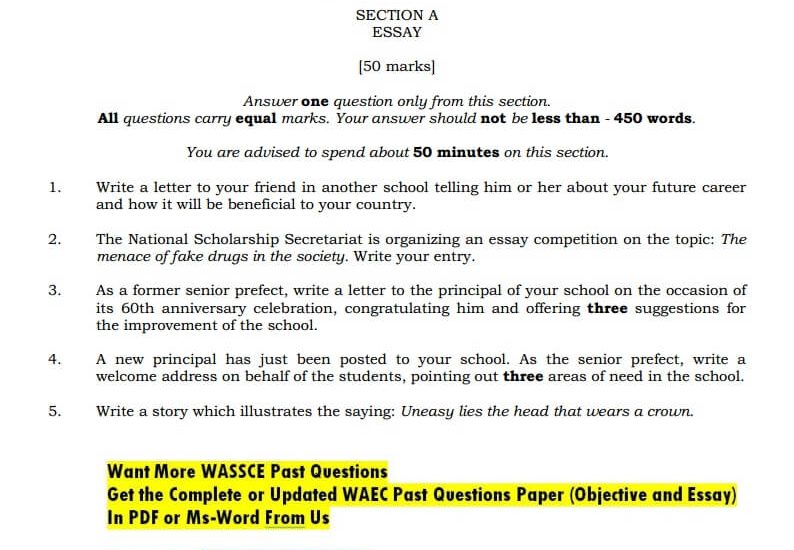 WAEC English Essay Theory Past Questions Letter Writing