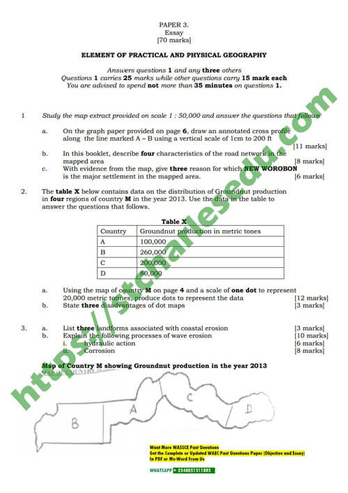 WAEC Past Questions on Geography Practical - MAP READING