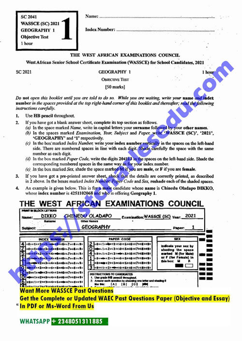 WAEC Geography Past Questions and Answers Objective/Theory in PDF