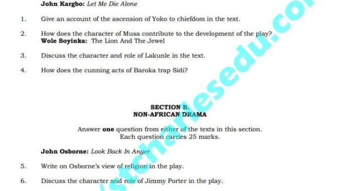 WAEC Literature in English Drama and Poetry Past Questions