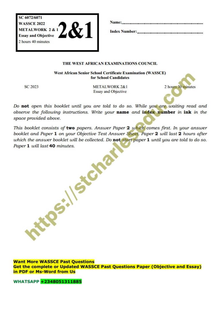 Free WAEC Metal Work Past Questions and Answers - Objective, Theory PDF ...