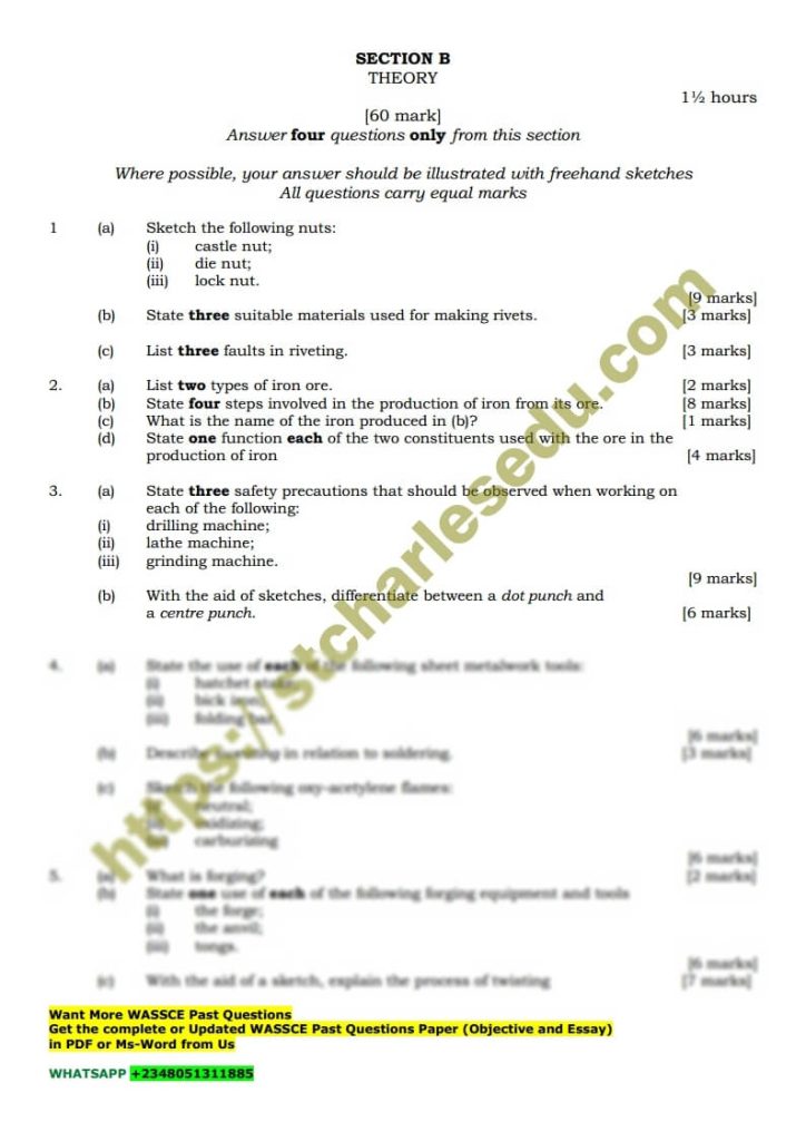 WAEC MetalWork Theory Questions