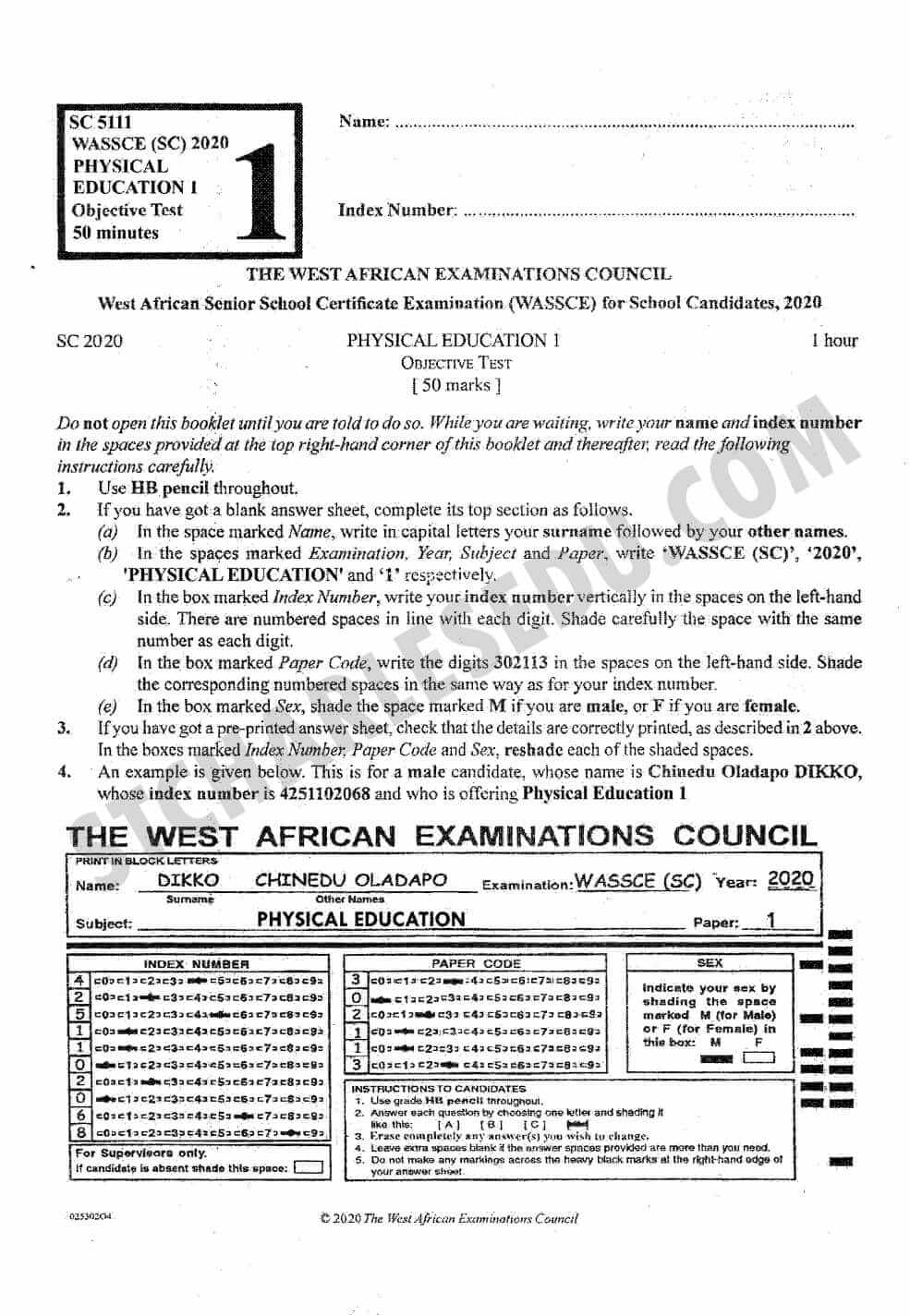 WAEC Physical Education PHE Past Questions