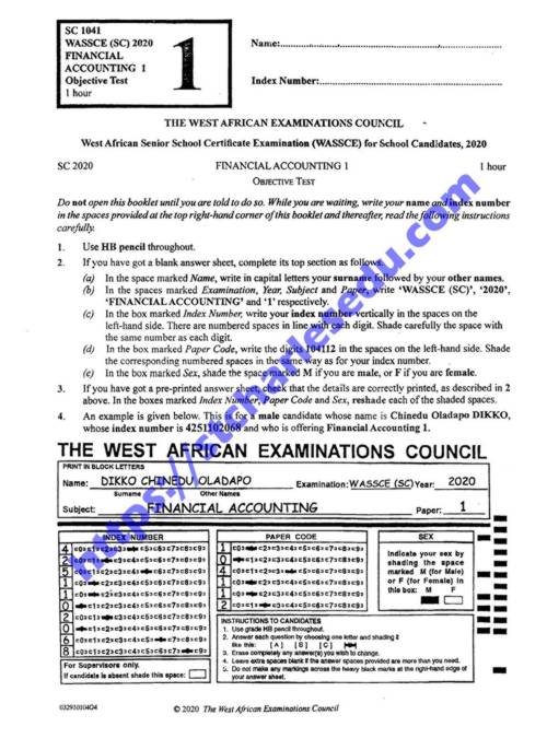 WASSCE Financial Accounting Past questions and answers