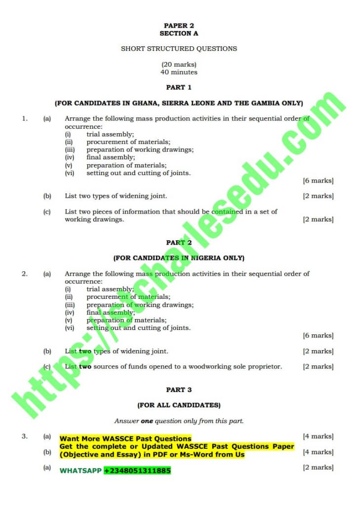 WAEC Wood Work Theory Essay Questions