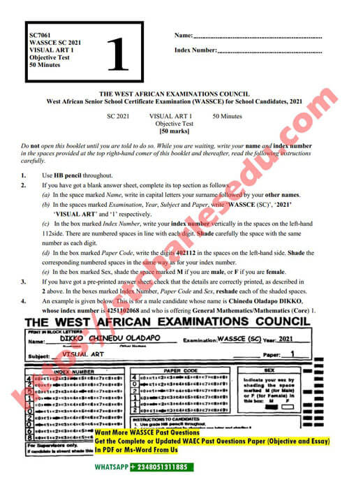 WAEC Visual Art Past Questions and Answers Objective, Theory in 2022