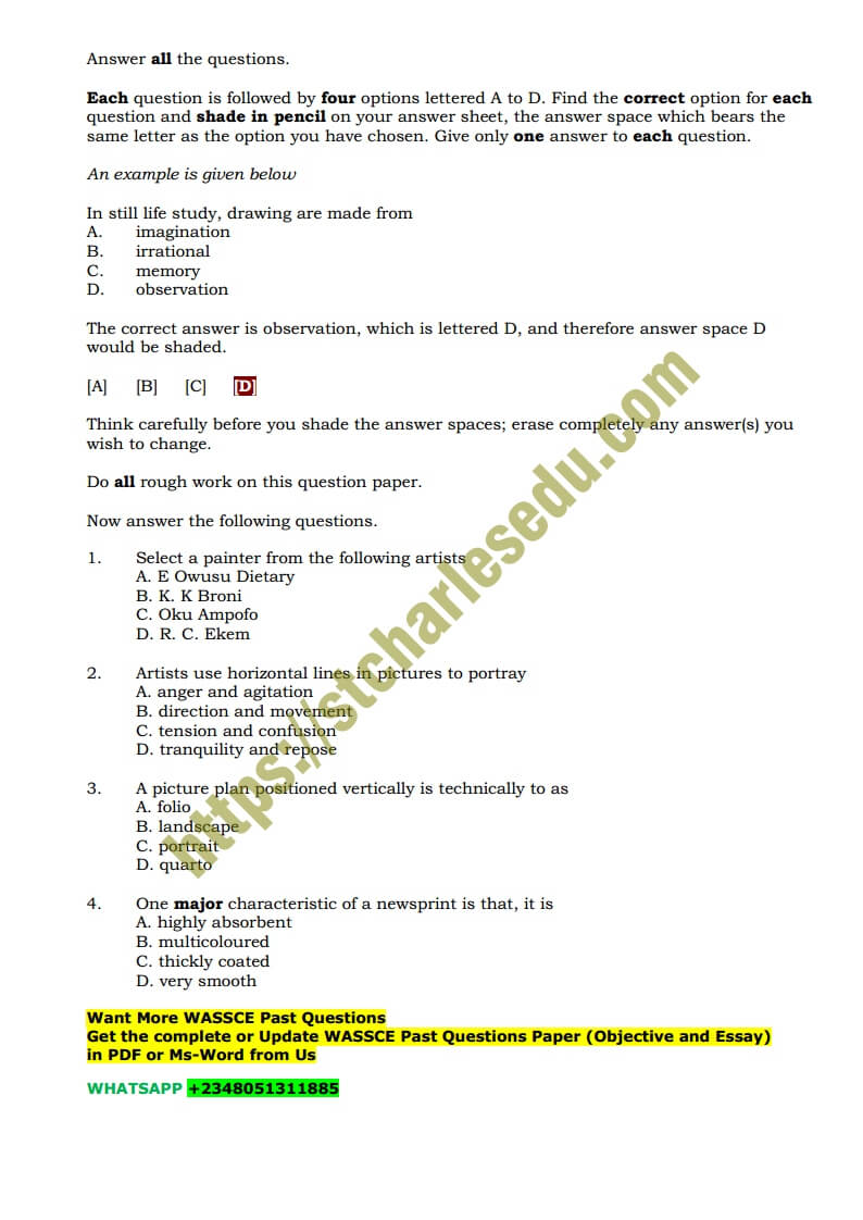 WASSCE-Picture-Making-Objective-Questions
