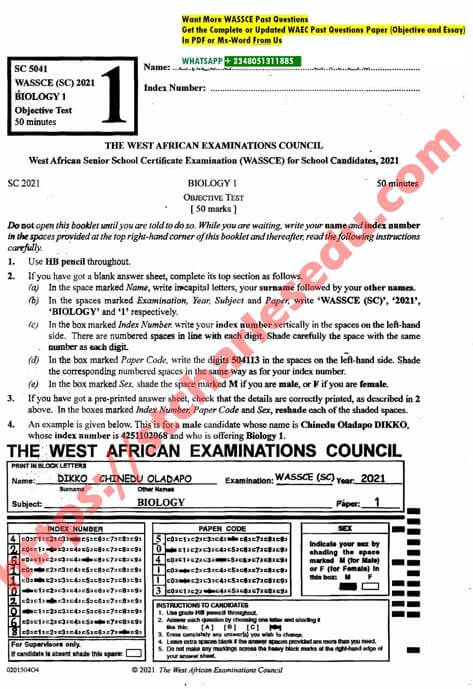 waec biology objective questions and answers