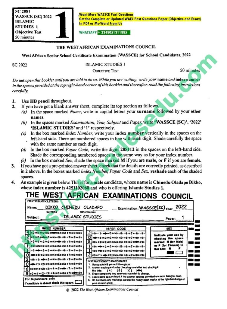 WASSCE Islamic Religion Studies Questions