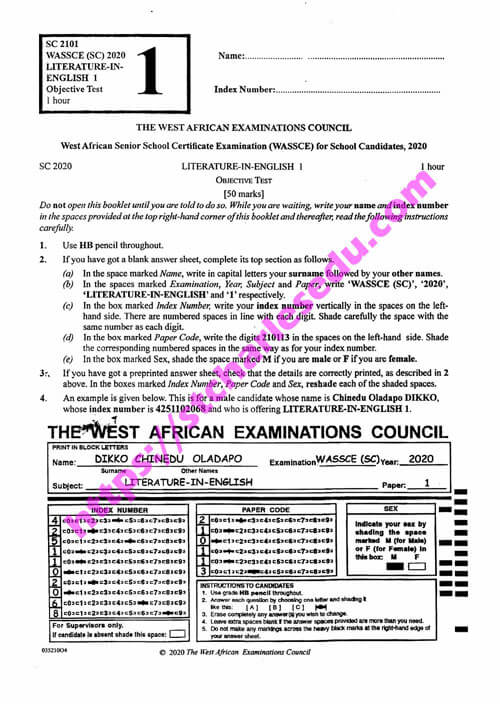 waec literature objective questions