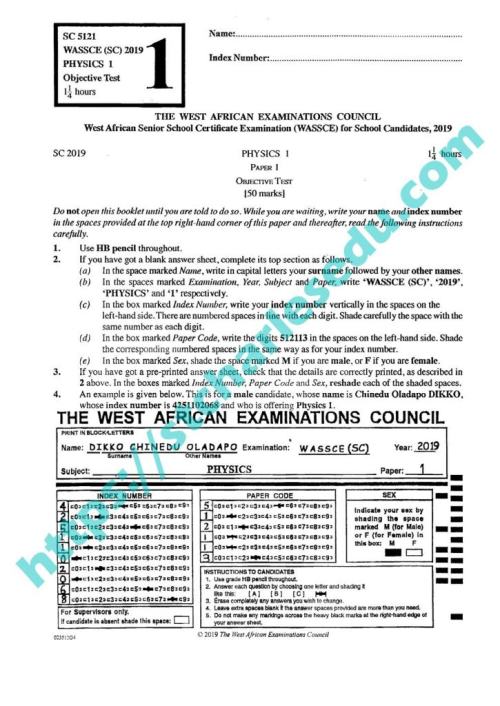 WAEC Physics Objective Past Questions and Answers in 2023 St Charles