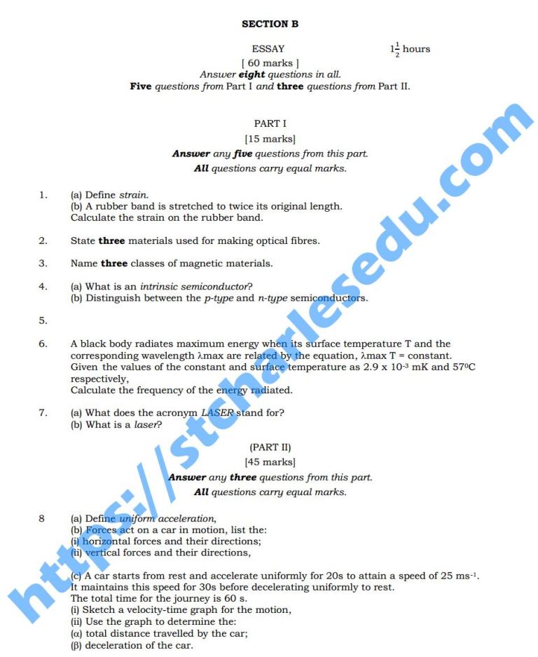 WAEC Physics Theory Past Questions and Answers in 2023 St Charles Edu